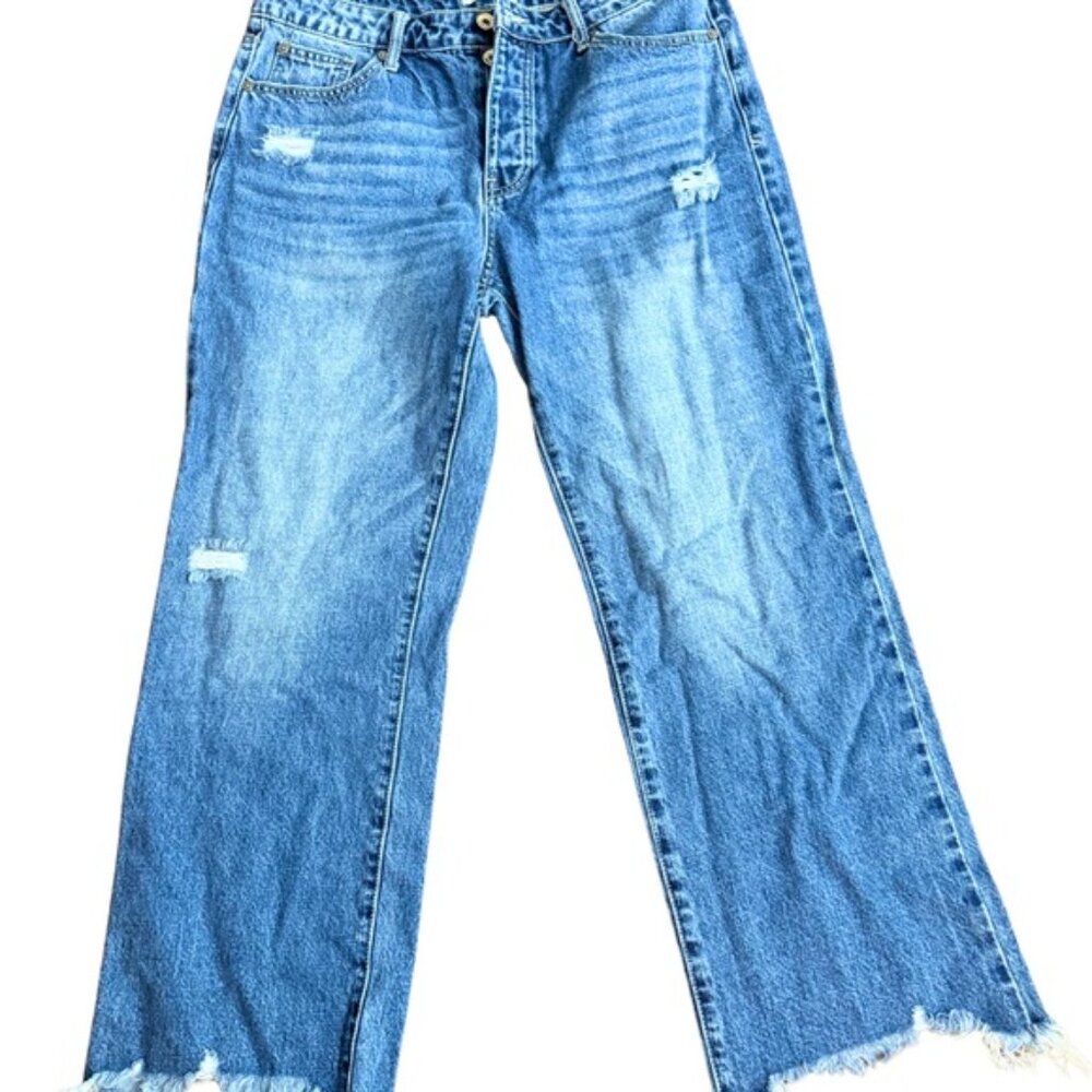 Special A Wide Leg Frayed Hem Blue Cropped Jeans